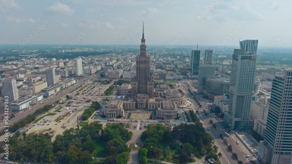 Warsaw, Poland. Aerial view Palace of Culture and Science and downtown business skyscrapers in Warsaw, Poland. Warsaw, Poland. Aerial view Palace of Culture and Science and downtown business skyscrapers in Warsaw, Poland.