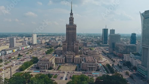 Warsaw, Poland. Aerial view Palace of Culture and Science and downtown business skyscrapers in Warsaw, Poland.