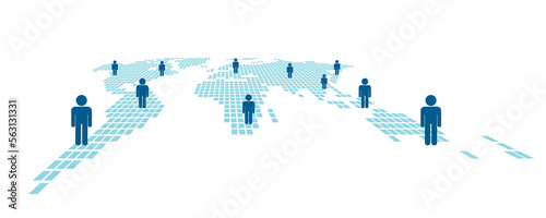 mappa del mondo con persone, icone, concetto business nel mondo