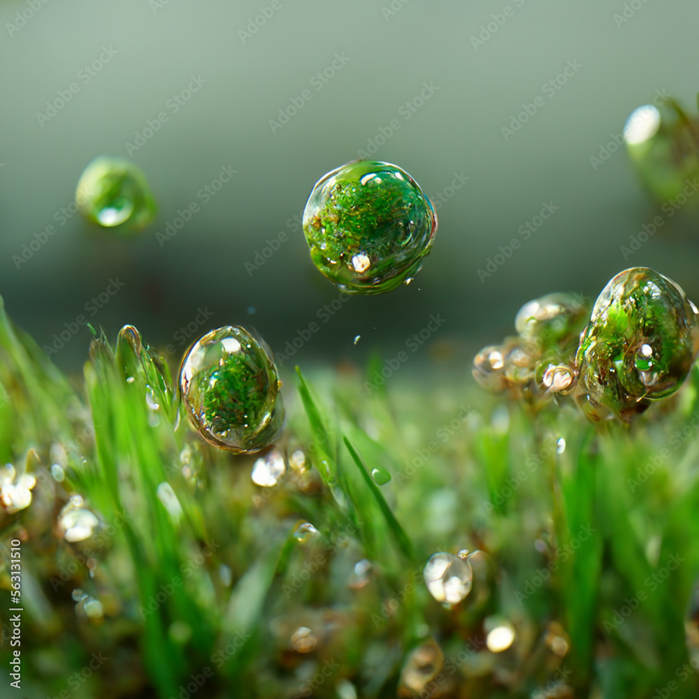 Juicy lush green grass on meadow with drops of water dew in morning light in spring or summer outdoors close-up macro. Juicy lush green grass on meadow with drops of water dew in morning light in spring or summer outdoors close-up macro.
