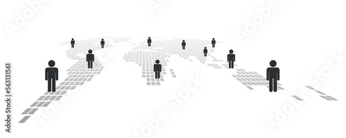 mappa del mondo con persone, icone, concetto business nel mondo