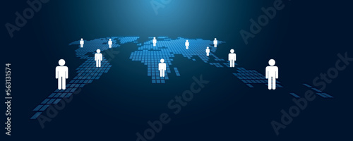 mappa del mondo con persone, icone, concetto business nel mondo