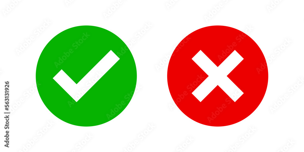 Green check mark and red cross mark icon set Green check mark and red cross mark icon set