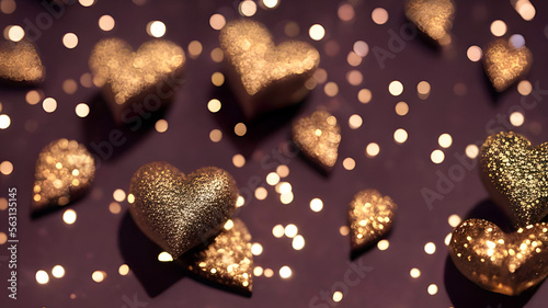 
Dark chocolate hearts with golden flakes on a brown bokeh background. Valentine's Day, sweet romance, love, affection, Mother's Day, friendship. Flat lay, copy space, generative AI.
