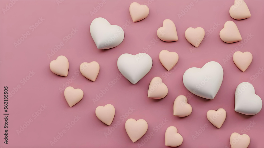 Soft candy hearts pattern on a pink background. Modern and trendy. Valentine's Day, Mother's Day, friendship, wedding, romance, newborn, love concept. Flat lay with copy space. Generative AI.