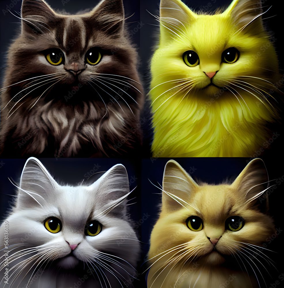 set of four fluffy cats, generative ai set of four fluffy cats, generative ai