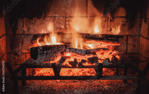 fire in a fireplace at home