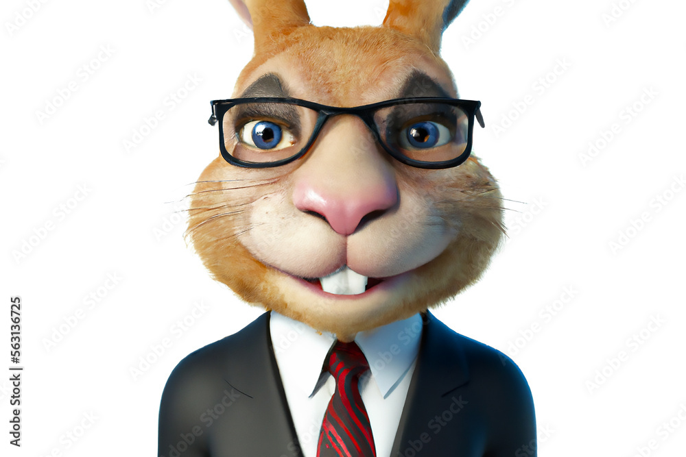 Portrait of Rabbit in a business suit - Generative AI 3D Illustration on white background