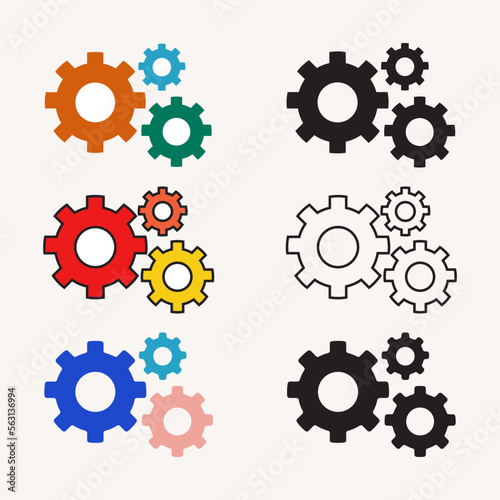Settings Icon Set Flat Isolated, Setting Gear Icon Collection for corporate and business industry design