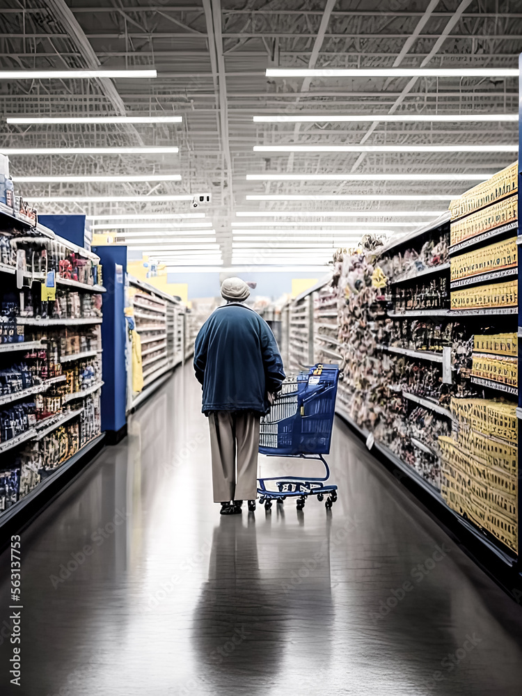 a person pushing a cart in a store - Generative AI a person pushing a cart in a store - Generative AI