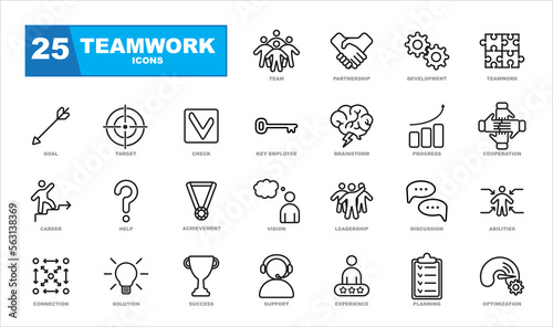 Business teamwork icon set. Contains such Icons as Teamwork, Collaboration, Research, Meeting and more.