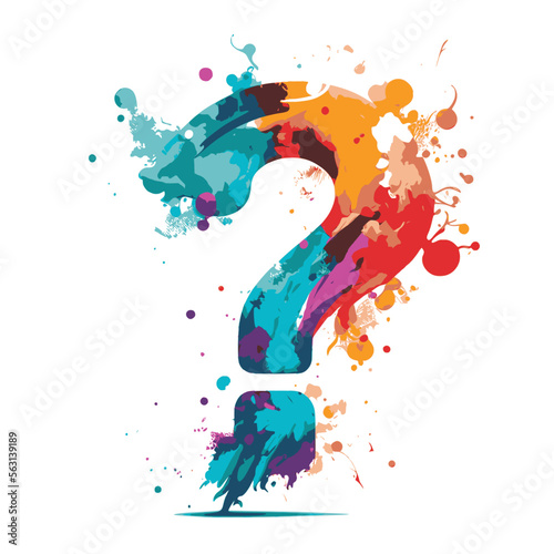 large question mark in multiple colors, colourful question