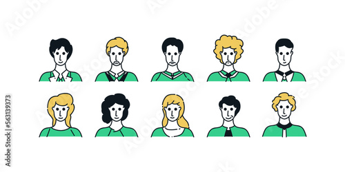 Set of People Avatars with Minimal Cartoon Style and Various Expressions. Male Character Collection