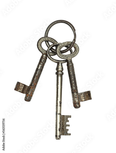 Bunch of old vintage keys isolated on a transparent background