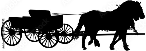 Team of horses pulling a carriage silhouette in black 