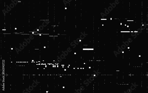Glitch static effect. Retro video glitch. Old device problem. No signal visualization. VHS retro distortion. Old camera effect. Random white shapes. Vector illustration