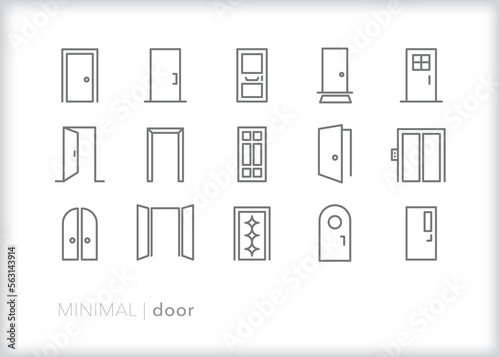 Set of door line icons for buildings, construction and interiors