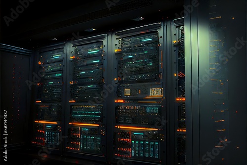 Inside a dark network operating center server room generative ai
