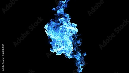 Blue Fire Animation Overlay and alpha matte Graphic Elements. 3d illustration.