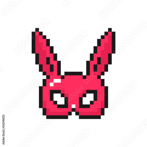 Adult sexy rabbit mask, pixel icon. Love symbol for Valentine's Day. Isolated on white background vector sign