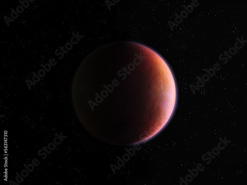 Lifeless planet on a black background. Desert planet in space. Mars-like planet with a solid surface and an atmosphere.