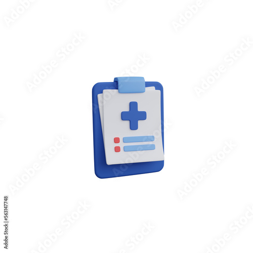 Medical clipboard icon 3D render icon isolated white background