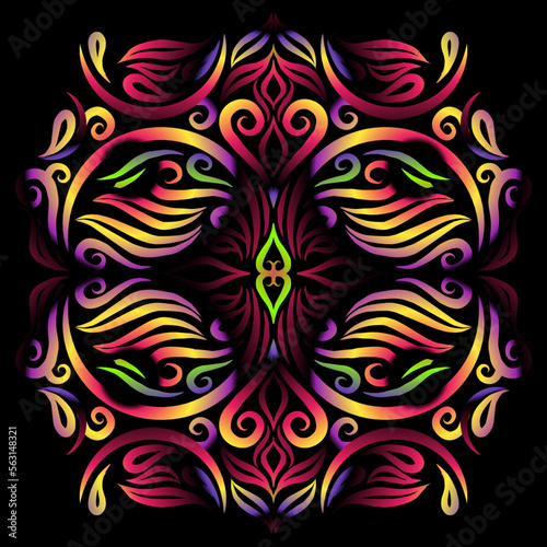 Beautiful colourful gradient line art of indonesian traditional abstract batik dayak ornament for design elements logo commercial  ads