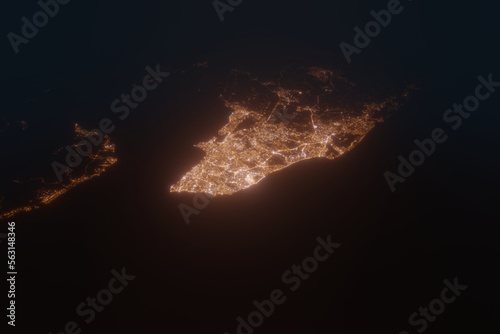 Aerial view on Salvador (Brazil) from south. Top view on modern city at night from space