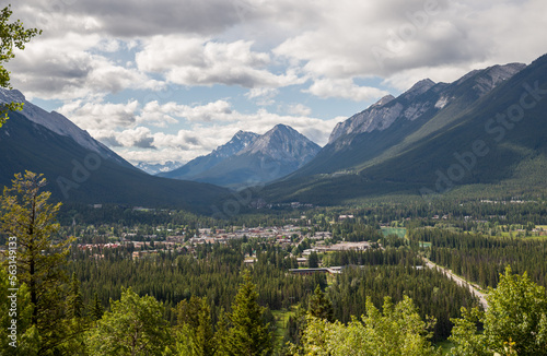 Tourism. Active recreation in mountains and lake in Banff National Park, Alberta, Canada. Hiking, walks in the forest in summer. 