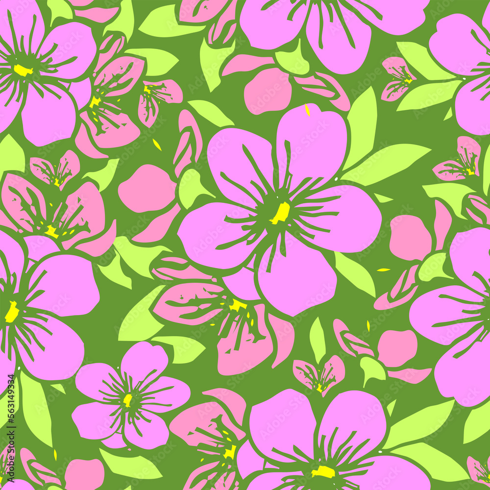 seamless pattern of pink silhouettes of flowers on a green background, texture, design seamless pattern of pink silhouettes of flowers on a green background, texture, design
