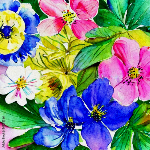 3d Wallpaper gemalte Fr  hlingsblumen mit Wasserfarben