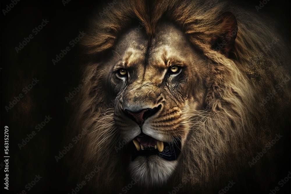 Naklejka premium lion in the night color art