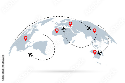 Travel, Flight Routes. Airline airplane flight path travel plans. Isolated vector illustration.