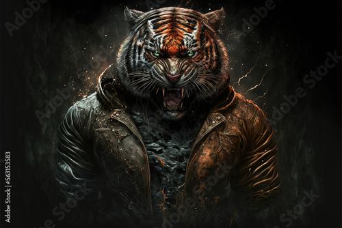 head of a tiger in forest color art