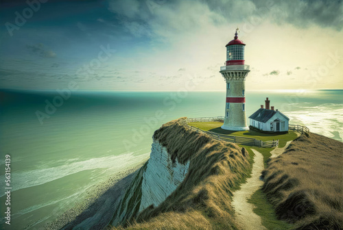 lighthouse on the shore of the sea, cap blanc nez - Generative AI photo
