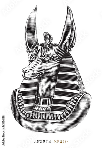 Anubis hand draw engraving style black and white clip art
