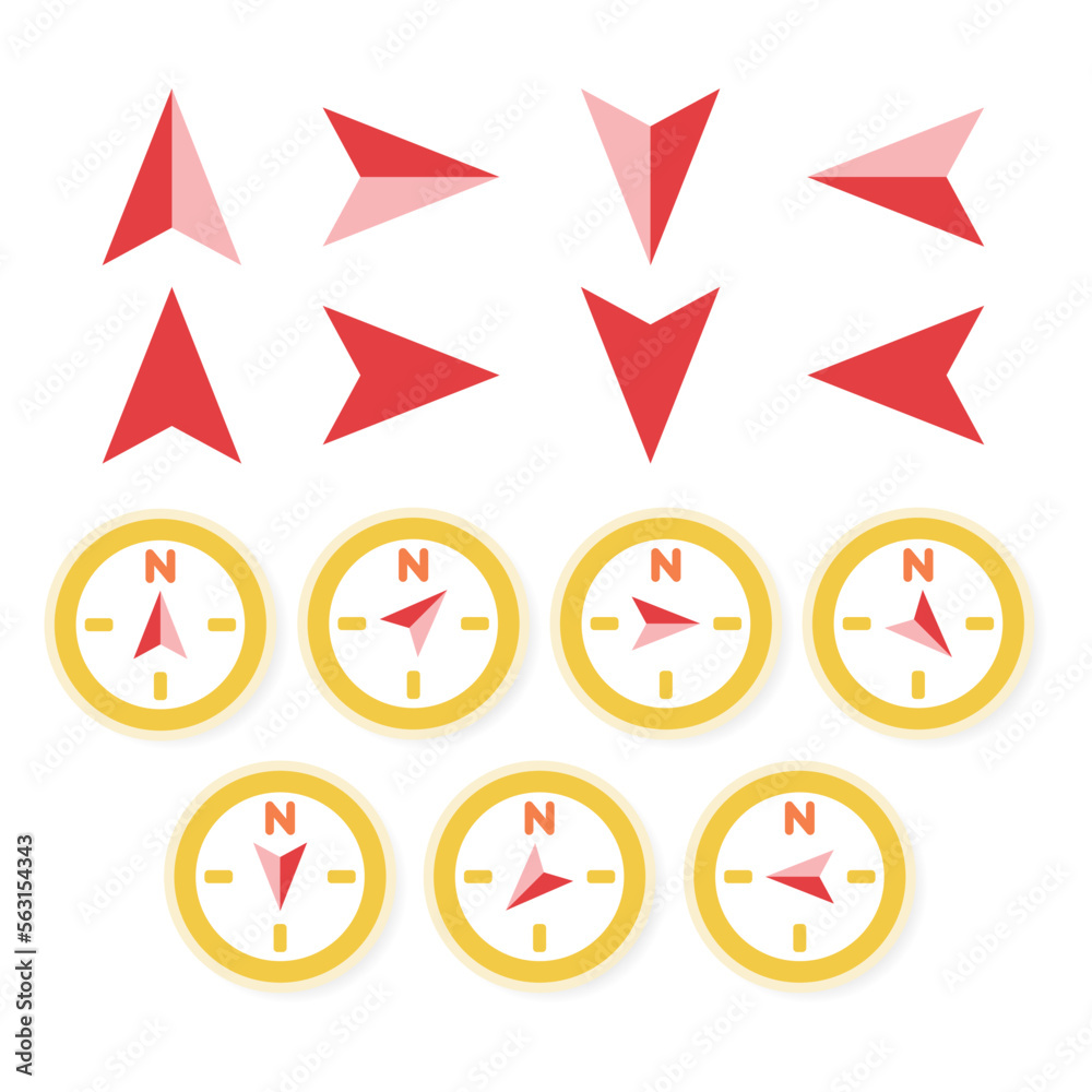 Cute compass with 4 main directions : north, south, east and west. The compass can guide the direction. Vector illustration on white background can be used in educational book. Cute compass with 4 main directions : north, south, east and west. The compass can guide the direction. Vector illustration on white background can be used in educational book.