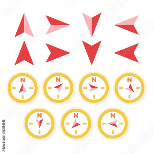 Cute compass with 4 main directions : north, south, east and west. The compass can guide the direction. Vector illustration on white background can be used in educational book.