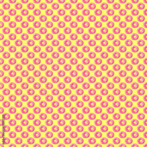 Pattern of bright pink inflatable rubber circles on a pale yellow background