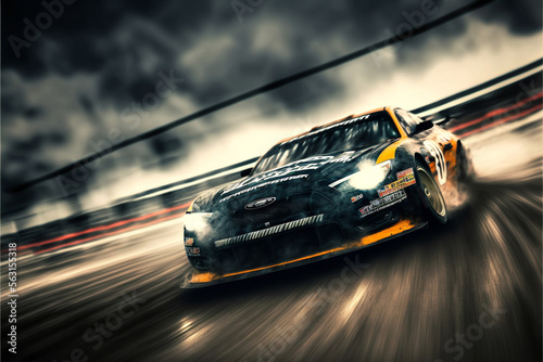 Illustration of Stylized Stock Car racing cars - Created with Generative Ai Technology photo