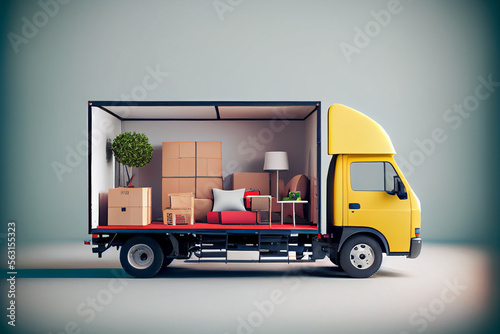 Transporter voller Umzugskartons und Möbel - Generative Ai