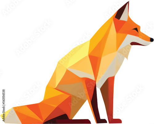 low poly vector logo of a full body fox drawn in profile in flat design style with yellow and orange colors, isolated over white background - elegant symbol for a brand label