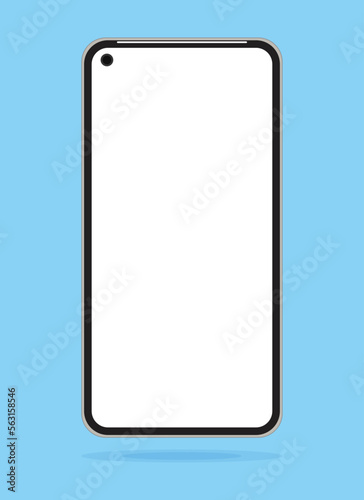 Smartphone mockup frameless blank screen frameless design. Mobile phone icon on blue background vector illustration. Flat Icon Mobile Phone, Handphone. Smartphone mockup innovative future technology. 