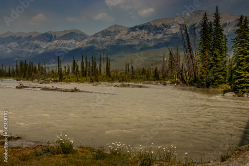 Simpson river flows uo and down stream Kootenay National Park British Columbia Canada
