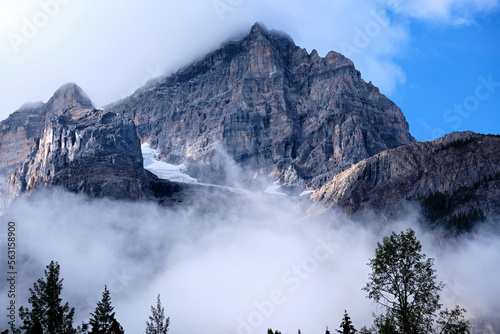 Mount Stephen's rocky summit, emerges from cloud, Yoho National Park