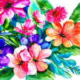 3d Wallpaper gemalte Frühlingsblumen mit Wasserfarben