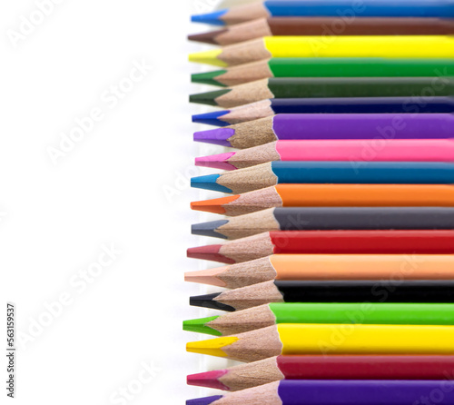 A set of color pencils isolated on a white background. Copy space. A School stuff.Drawing supplies