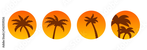Palm sunset circle golden summer vector design travel icon. Palm golden sunset summer isolated fashion beauty tropical template.