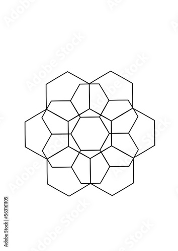 grafik aus miteinander verbundenenn sechsecke verschiedener größe symmetrisch kombi,iert