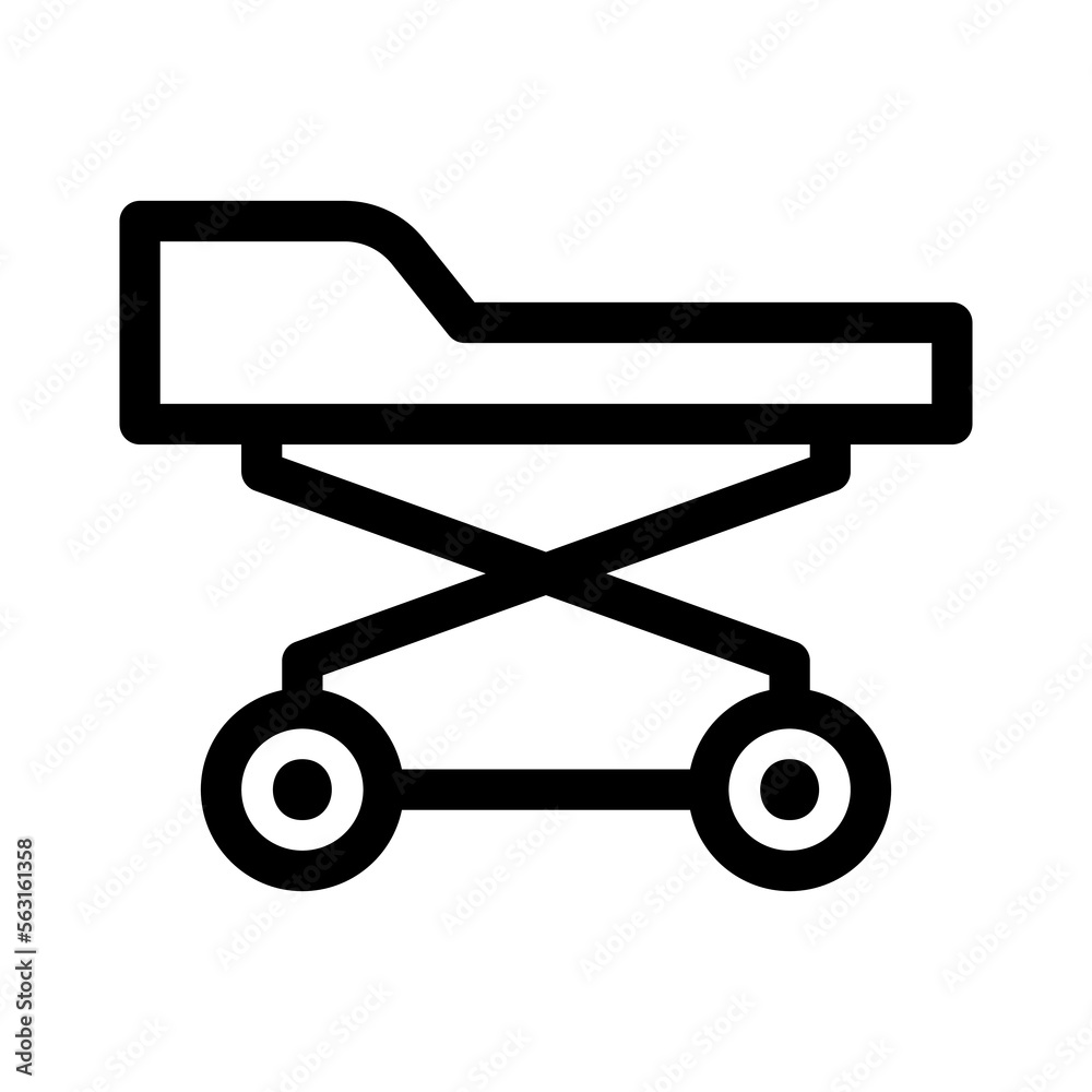Hospital Stretcher Icon on white background. Medical Icons. Linear style sign for mobile concept and web design. Vector Illustration Hospital Stretcher Icon on white background. Medical Icons. Linear style sign for mobile concept and web design. Vector Illustration